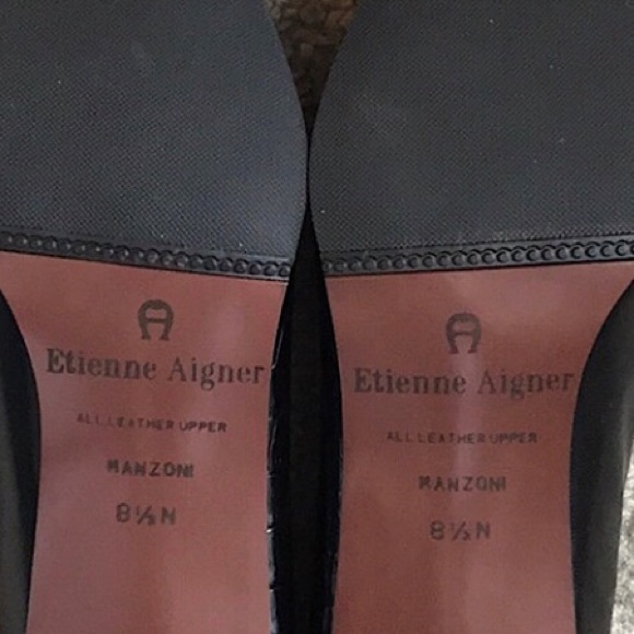 Etienne Aigner Reptile Embossed Black Patent Leather Block Heels, 8.5 N - Picture 8 of 10